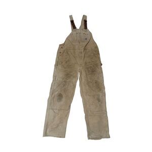Vintage Carhartt Distressed Duck Overalls Tan Workwear Rugged 23x44